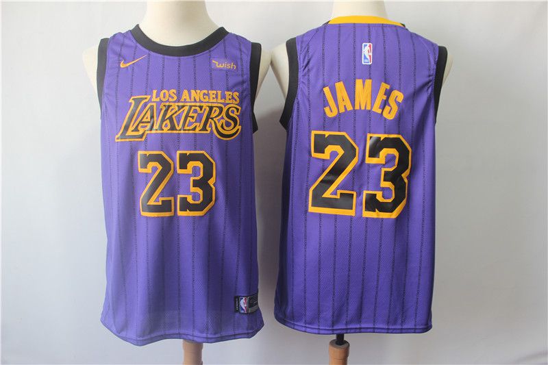 Men Los Angeles Lakers #23 James Purple Stripe Nike Game NBA Jerseys->los angeles lakers->NBA Jersey